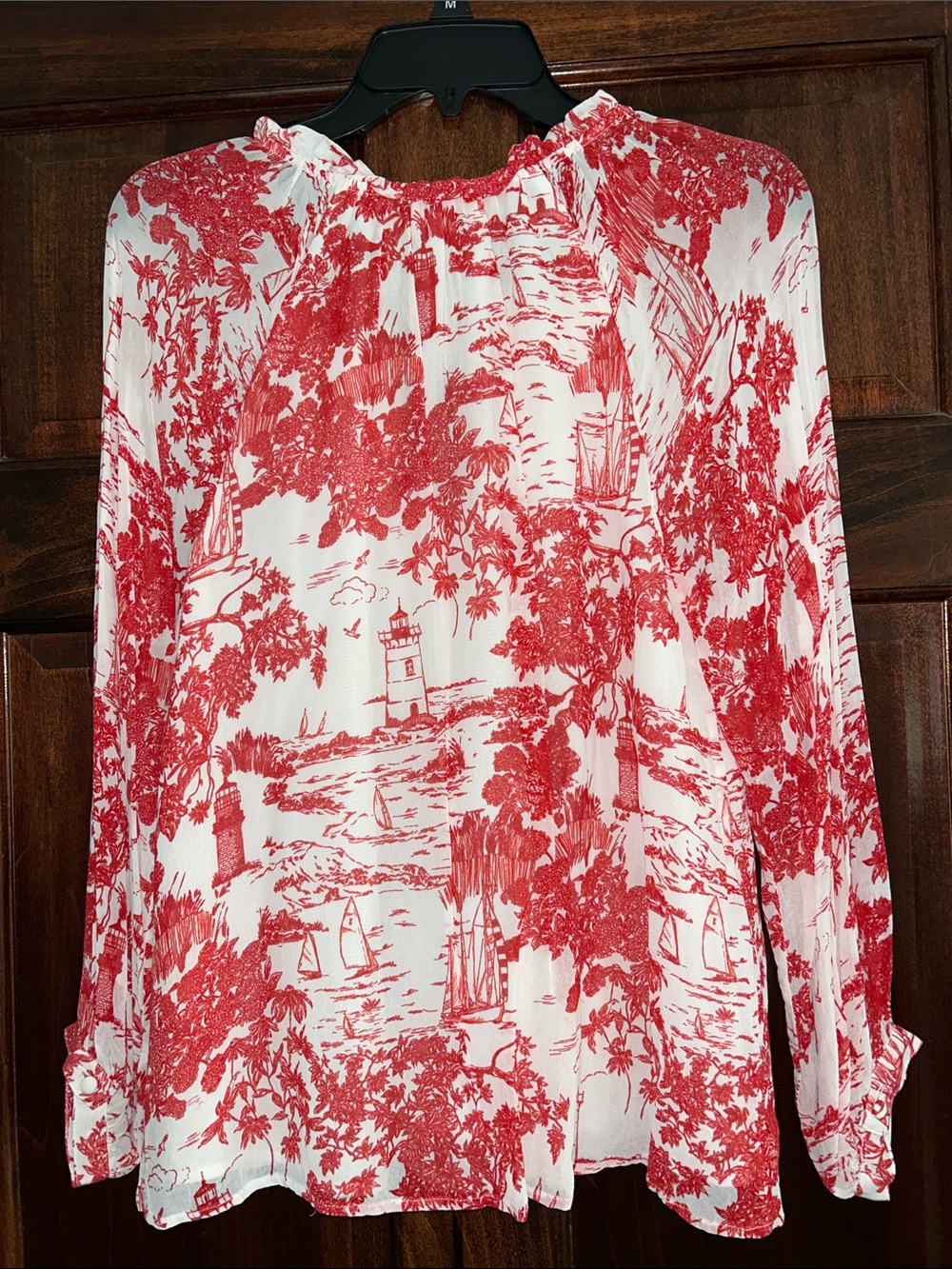 Vineyard Vines Red and White Toile Peasant Top M - Picture 2 of 3